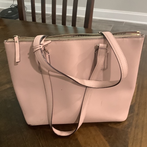 Neutral Pink Kate Spade zipper handbag purse tote shoulder bag damage stains - Picture 3 of 13